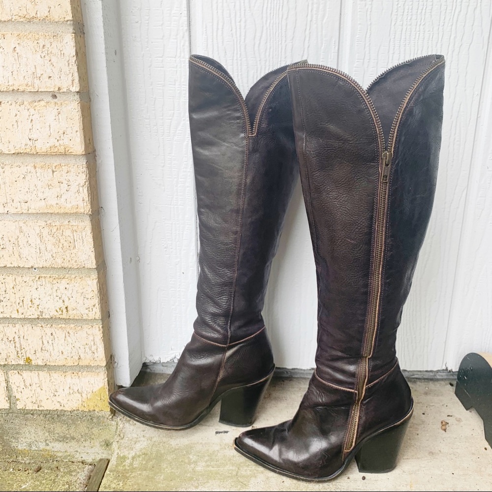 Jeffrey Campbell Leather Brown Zipper Tall Boots